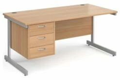 Thrifty Next-Day Rectangular Desk 3 Drawers Beech