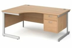 Thrifty Next-Day Left Hand Ergonomic Desk 2 Drawers Beech