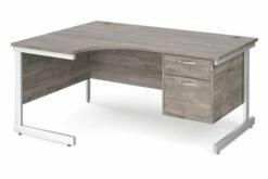 All Grey Oak C-Leg Left Hand Ergo Desk 2 Drawers