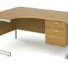 Thrifty Next-Day Left Hand Ergonomic Desk 2 Drawers Oak