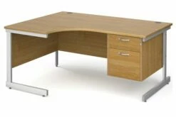 Thrifty Next-Day Left Hand Ergonomic Desk 2 Drawers Oak