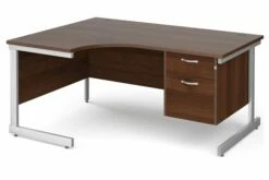 Thrifty Next-Day Left Hand Ergonomic Desk 2 Drawers Walnut