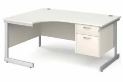 All White C-Leg Left Hand Ergo Desk 2 Drawers