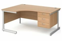 Thrifty Next-Day Left Hand Ergonomic Desk 3 Drawers Beech