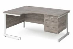 Thrifty Next-Day Left Hand Ergonomic Desk 3 Drawers Grey Oak