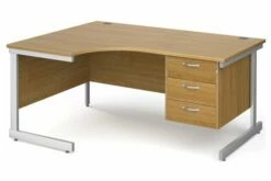 All Oak C-Leg Left Hand Ergo Desk 3 Drawers