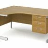 Thrifty Next-Day Left Hand Ergonomic Desk 3 Drawers Oak