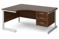 Thrifty Next-Day Left Hand Ergonomic Desk 3 Drawers Walnut