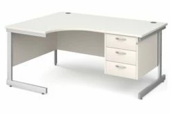 Thrifty Next-Day Left Hand Ergonomic Desk 3 Drawers White