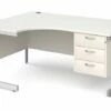 All White C-Leg Left Hand Ergo Desk 3 Drawers
