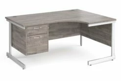 All Grey Oak C-Leg Right Hand Ergo Desk 2 Drawers