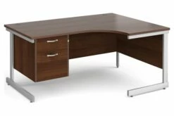 All Walnut C-Leg Right Hand Ergo Desk 2 Drawers