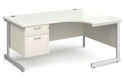All White C-Leg Right Hand Ergo Desk 2 Drawers