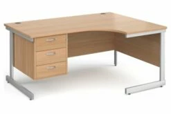 Thrifty Next-Day Right Hand Ergonomic Desk 3 Drawers Beech