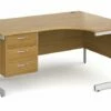 All Oak C-Leg Right Hand Ergo Desk 3 Drawers