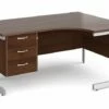 All Walnut C-Leg Right Hand Ergo Desk 3 Drawers