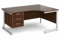 All Walnut C-Leg Right Hand Ergo Desk 3 Drawers