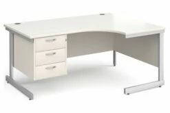 All White C-Leg Right Hand Ergo Desk 3 Drawers