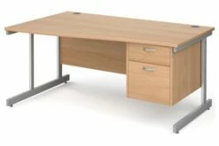 All Beech C-Leg Left Hand Wave Desk 2 Drawers