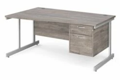 All Grey Oak C-Leg Left Hand Wave Desk 2 Drawers
