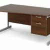 All Walnut C-Leg Left Hand Wave Desk 2 Drawers