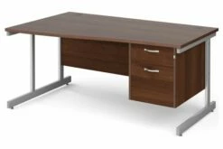 All Walnut C-Leg Left Hand Wave Desk 2 Drawers