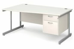 All White C-Leg Left Hand Wave Desk 2 Drawers