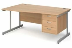 All Beech C-Leg Left Hand Wave Desk 3 Drawers