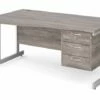 All Grey Oak C-Leg Left Hand Wave Desk 3 Drawers
