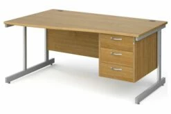 All Oak C-Leg Left Hand Wave Desk 3 Drawers
