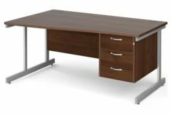 All Walnut C-Leg Left Hand Wave Desk 3 Drawers