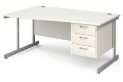 All White C-Leg Left Hand Wave Desk 3 Drawers