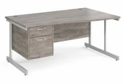 All Grey Oak C-Leg Right Hand Wave Desk 2 Drawers