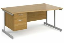 All Oak C-Leg Right Hand Wave Desk 2 Drawers