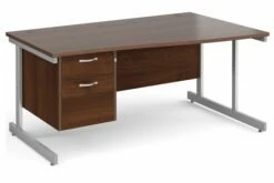 All Walnut C-Leg Right Hand Wave Desk 2 Drawers