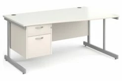 All White C-Leg Right Hand Wave Desk 2 Drawers