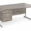 All Grey Oak C-Leg Right Hand Wave Desk 3 Drawers