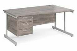 All Grey Oak C-Leg Right Hand Wave Desk 3 Drawers