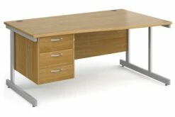 All Oak C-Leg Right Hand Wave Desk 3 Drawers