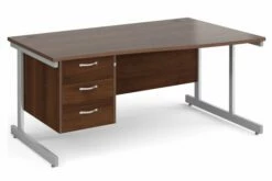 All Walnut C-Leg Right Hand Wave Desk 3 Drawers