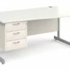 All White C-Leg Right Hand Wave Desk 3 Drawers