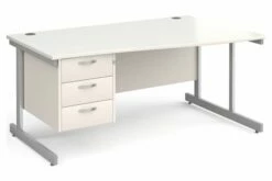 All White C-Leg Right Hand Wave Desk 3 Drawers