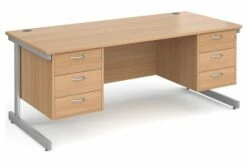 All Beech C-Leg Executive Desk 3+3 Drawers