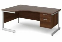 All Walnut C-Leg Left Hand Ergo Desk 2 Drawers