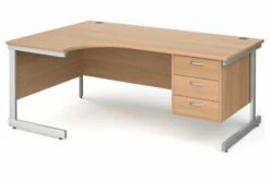 All Beech C-Leg Left Hand Ergo Desk 3 Drawers