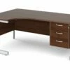 All Walnut C-Leg Left Hand Ergo Desk 3 Drawers