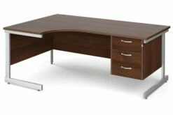 All Walnut C-Leg Left Hand Ergo Desk 3 Drawers