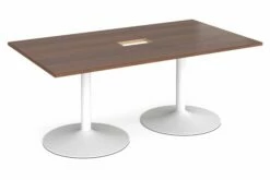 All Walnut Trumpet Base Power Ready Rectangular Boardroom Table