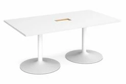 All White Trumpet Base Power Ready Rectangular Boardroom Table