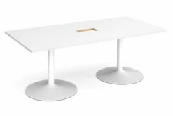 All White Premium Trumpet Base Power Ready Rectangular Boardroom Table